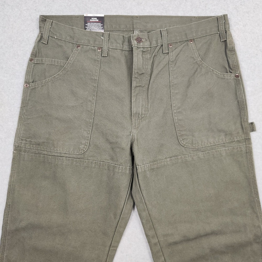 Dickies Pants 38x32 Moss Green Canvas Double Knee Work Jeans Carpenter Wide Leg
